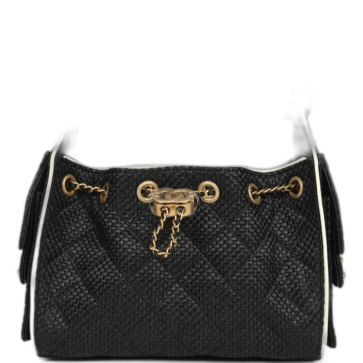 Chanel Chanel Mini 25 Hobo Bag Black Raffia and White Calfskin Antique Gold Hardware