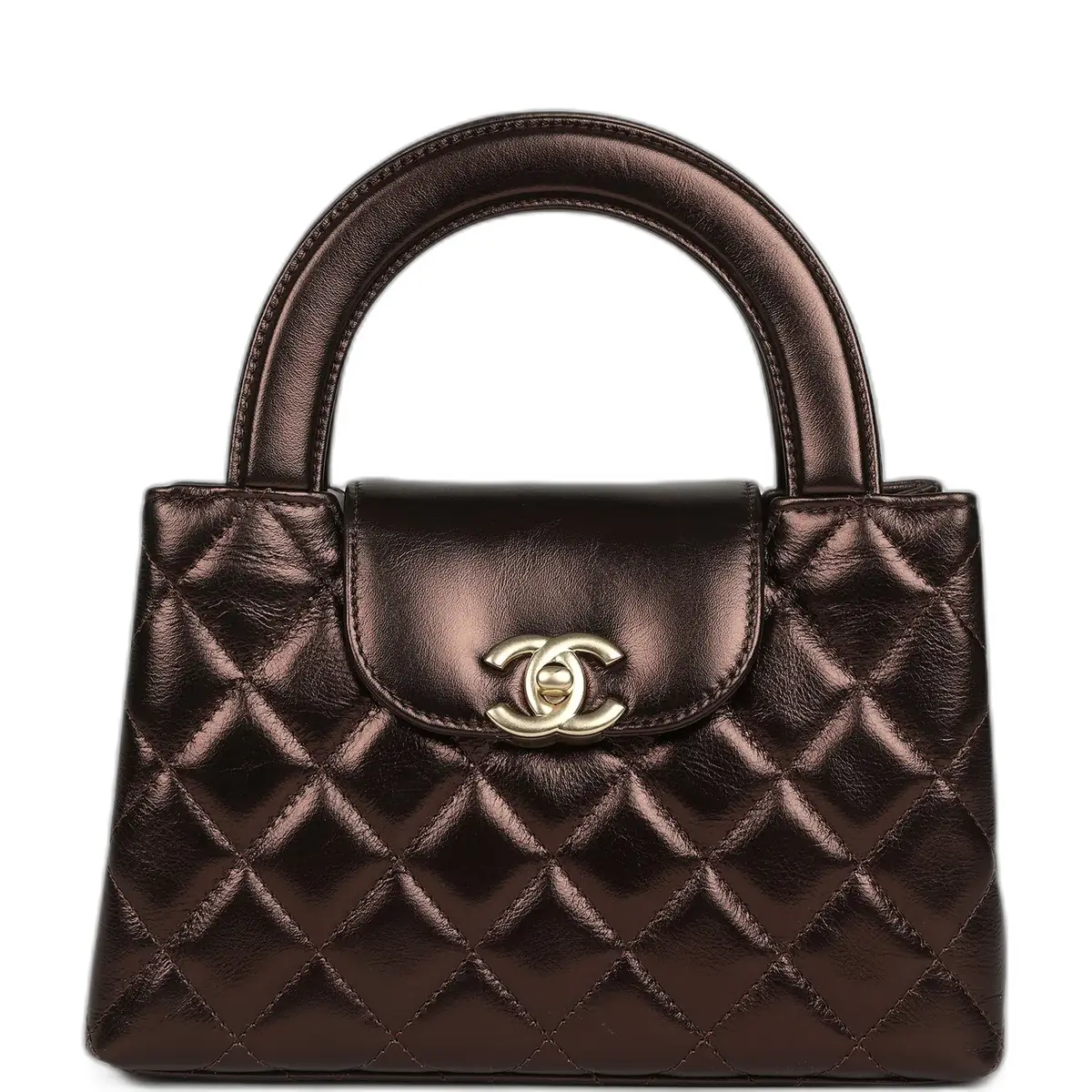 Chanel Chanel Small Kelly Shopper Metallic Dark Bronze Calfskin Brushed Light Gold Hardware
