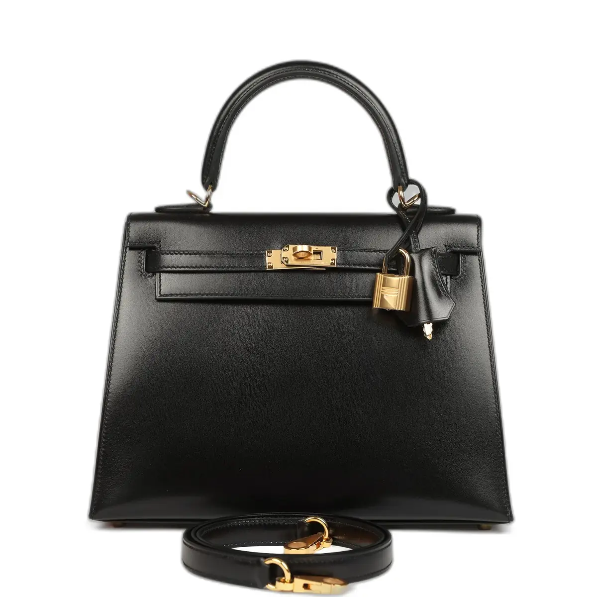 hermes Hermes Kelly Sellier 25 Black Box Gold Hardware