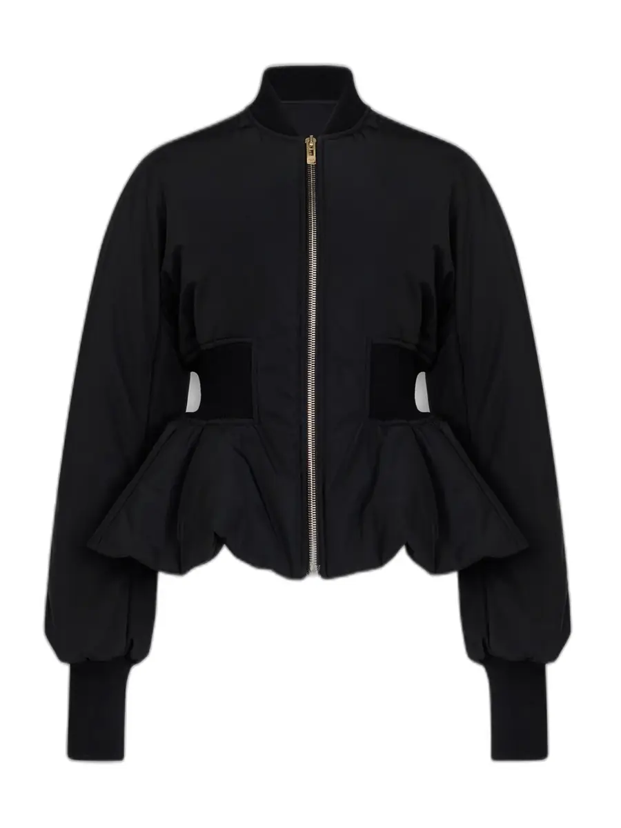 Alaïa Nylon Peplum Bomber Jacket