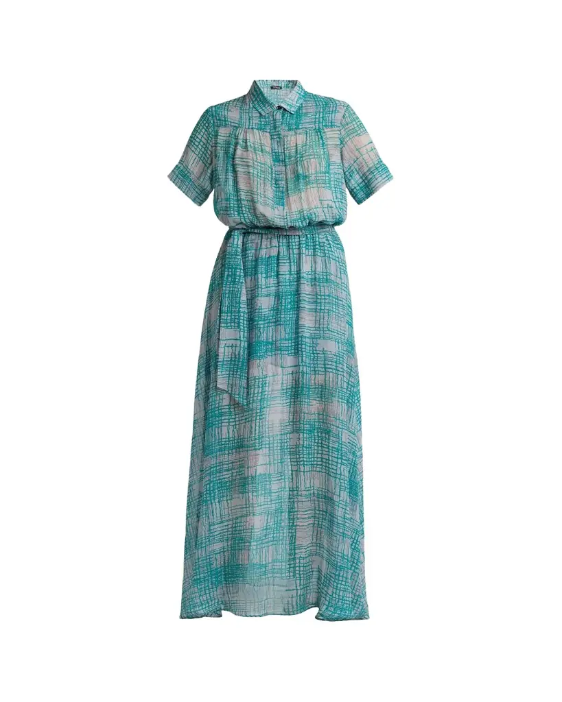Kiton Check Silk Georgette Short-Sleeve Maxi Shirtdress