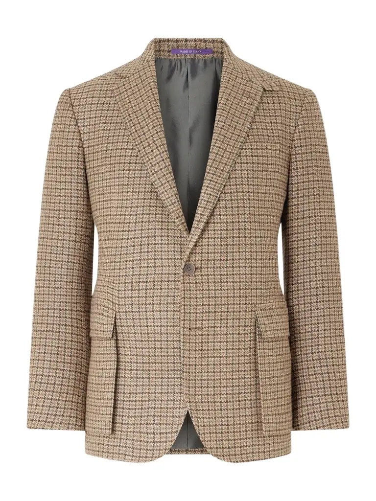 Ralph Lauren Purple Label Kent Suede-Trimmed Checked Linen and Wool-Blend Blazer - Men