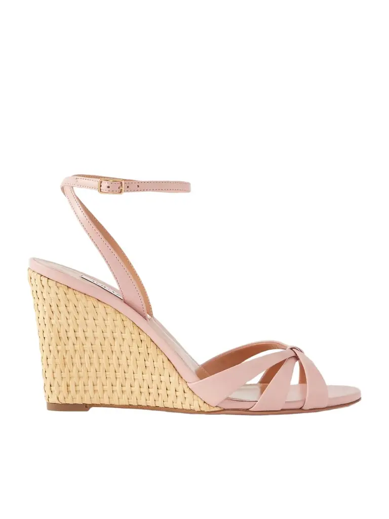 Aquazzura Tati 85 Leather And Wicker Wedge Sandals