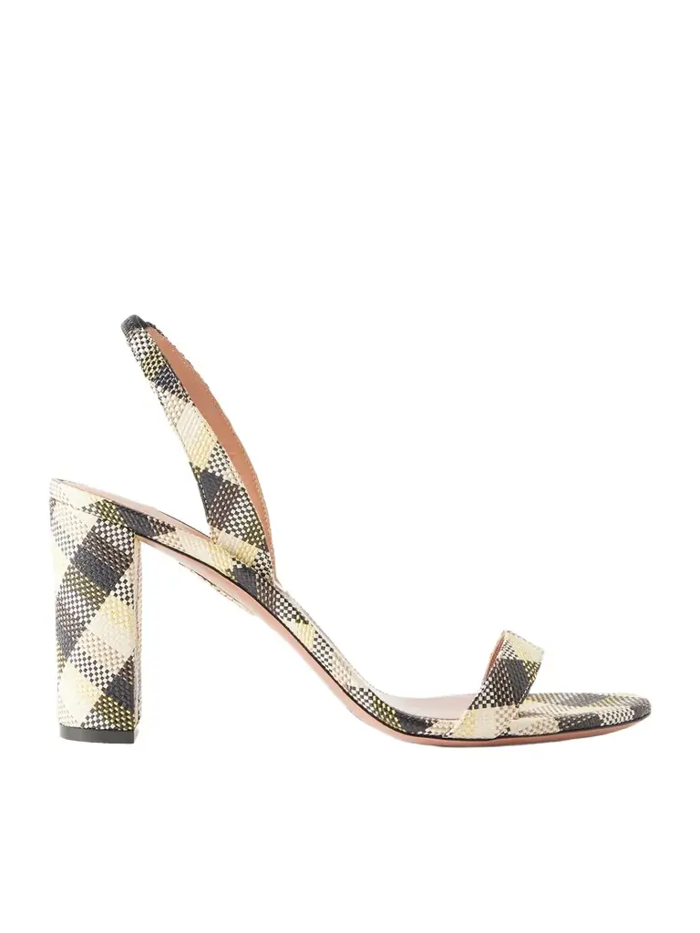 Aquazzura So Nude 85 Checked Raffia Slingback Sandals