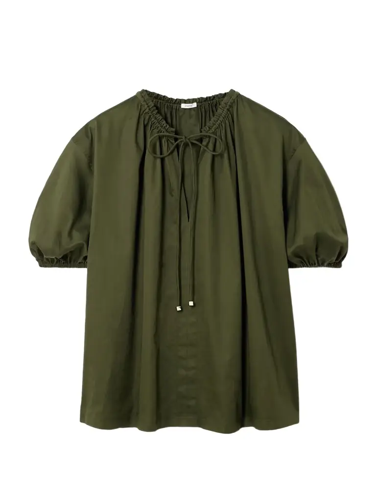 Joseph Nador Tie-detailed Gathered Cotton-sateen Blouse