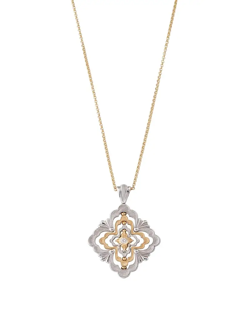 Buccellati Iconica Diamond 18K White Gold and Yellow Gold Pendant Necklace