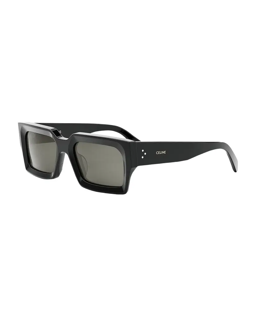 Celine Bold 3 Dots Beveled Acetate Rectangle Sunglasses