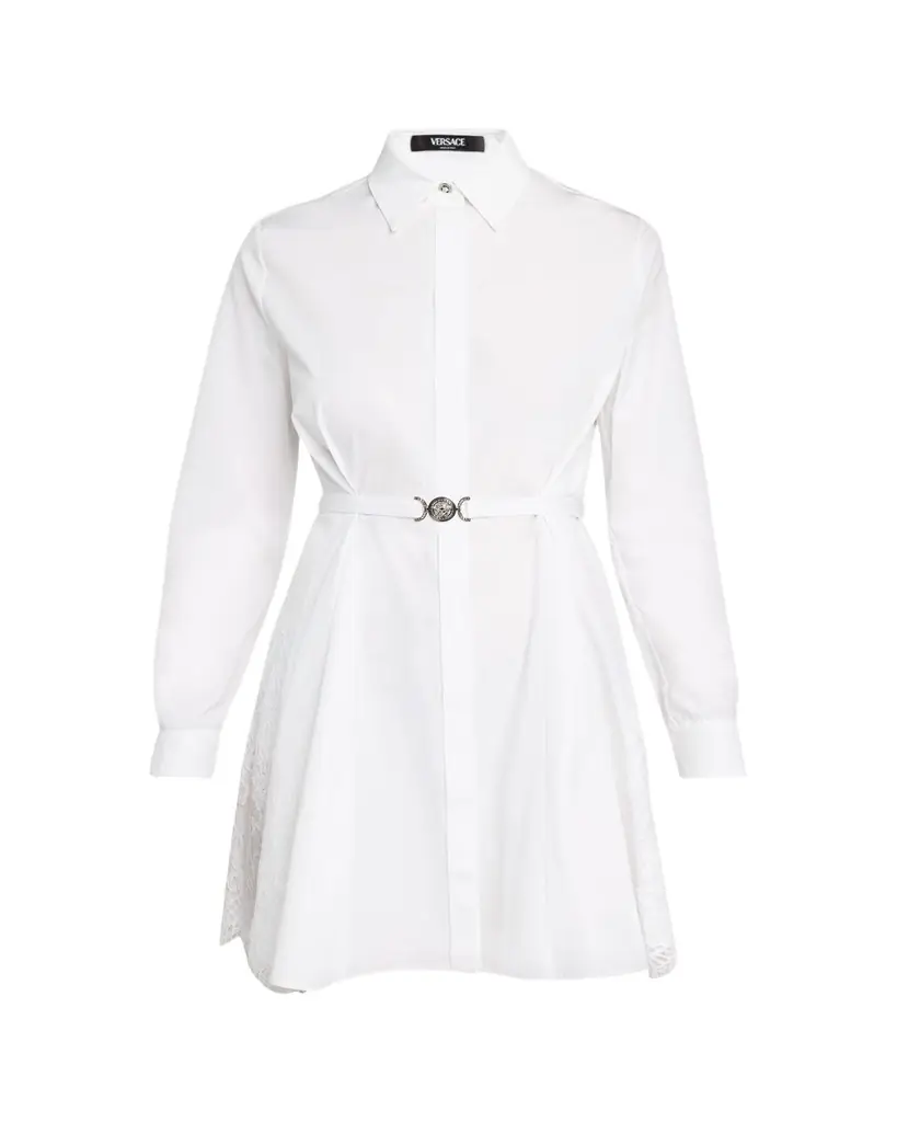 Versace Belted Long-Sleeve Mini Shirtdress