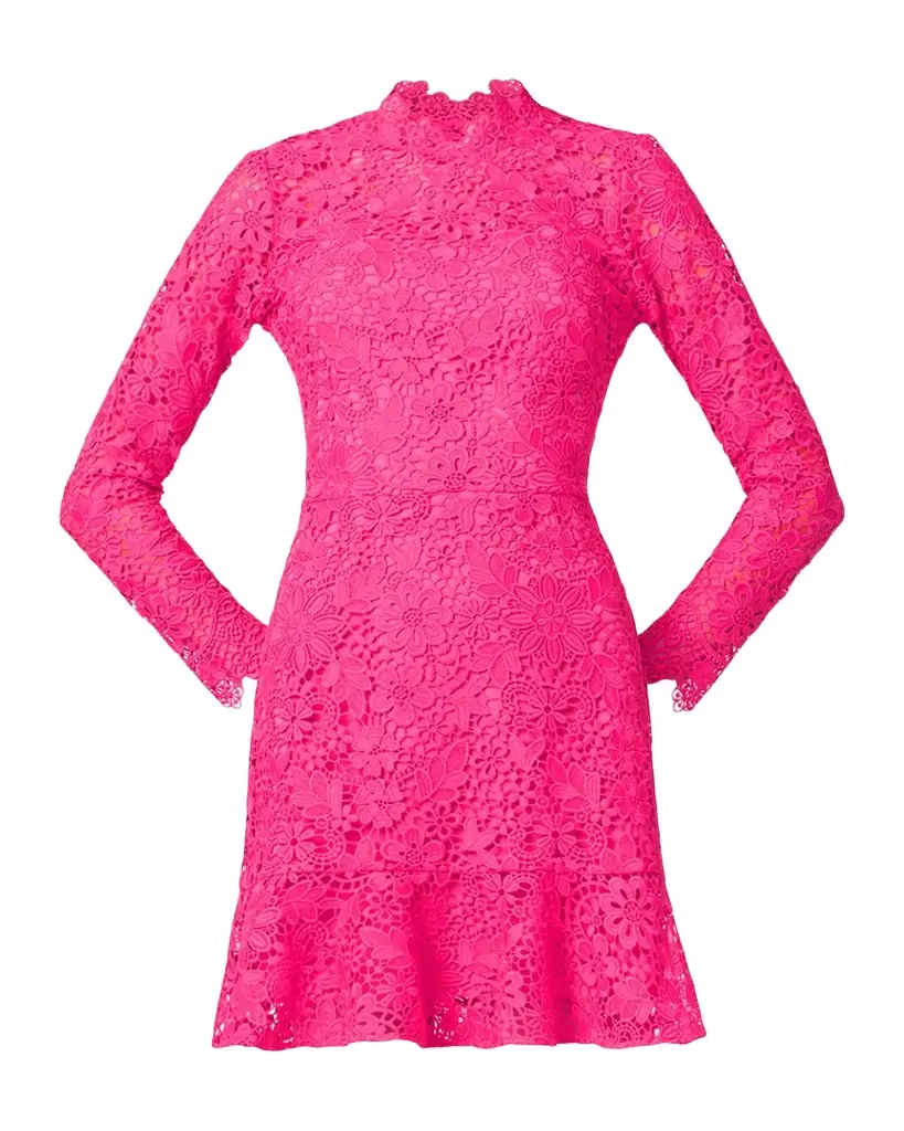 floral lace flounce mini dress Petal Poetry Green & Pink Floral Lace Ruffle Mini Dress