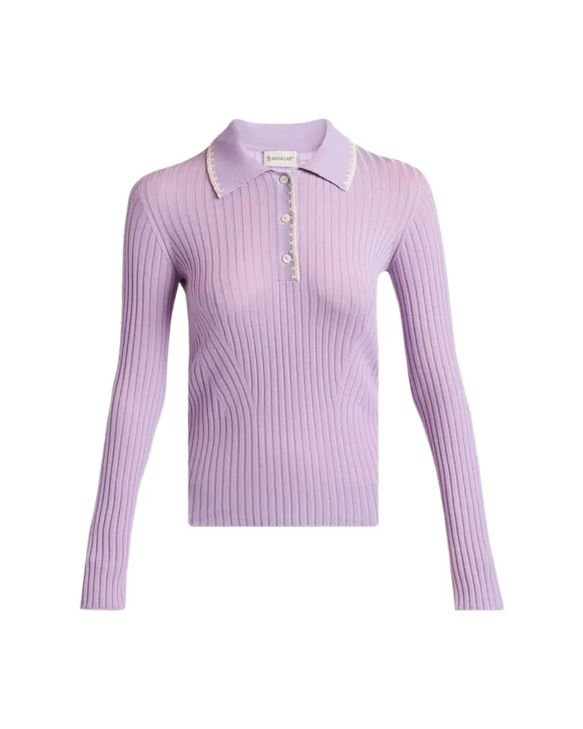 Moncler Long-Sleeve Rib-Knit Polo
