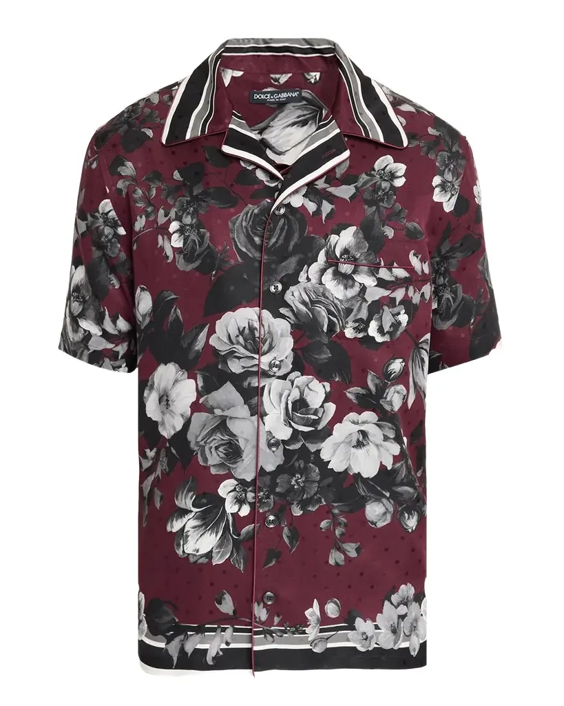 Dolce & Gabbana Men 's Silk Twill Floral Polka Dot Short-Sleeve Shirt