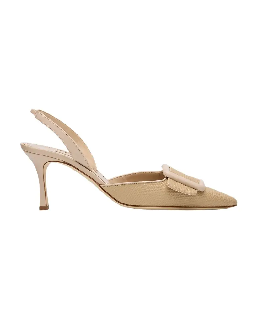 Manolo Blahnik 70mm Mayslibi Embossed Leather Slingback Pumps