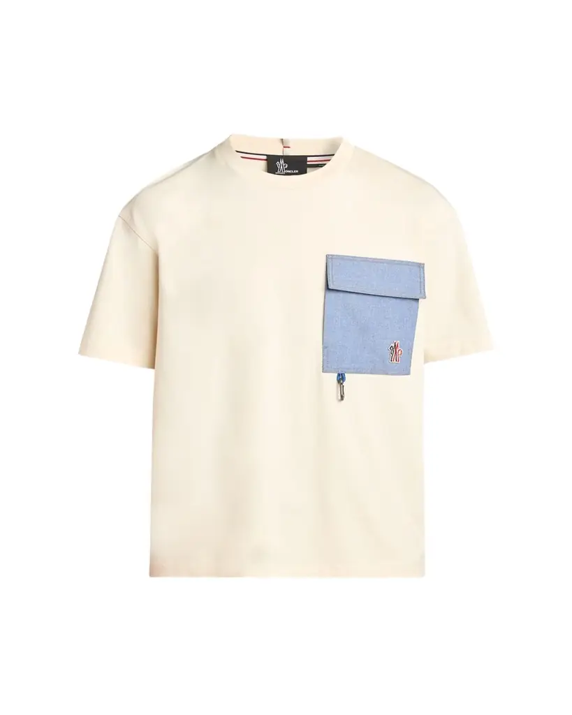Moncler Grenoble en's Denim Pocket Cotton T-Shirt with Clip