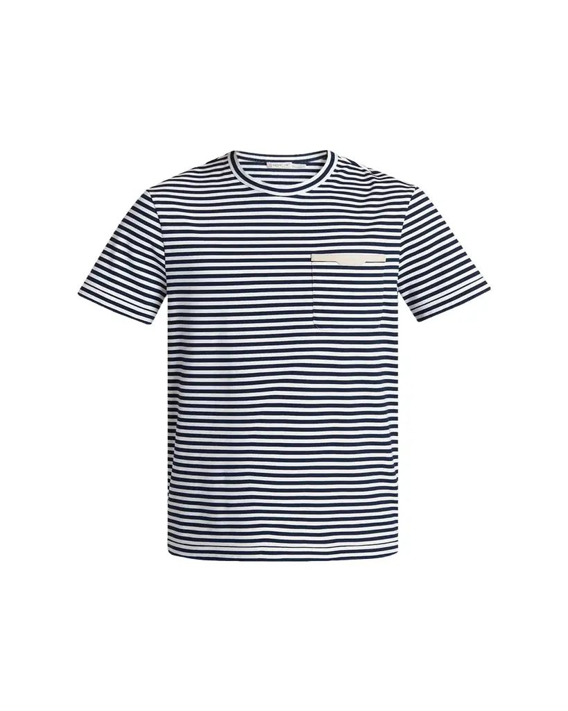 Moncler en's Stripe Leather-Trim Pocket T-Shirt