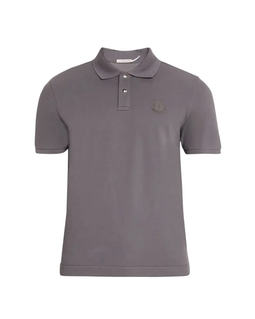 Moncler Men's Cotton Leather-Logo Polo Shirt