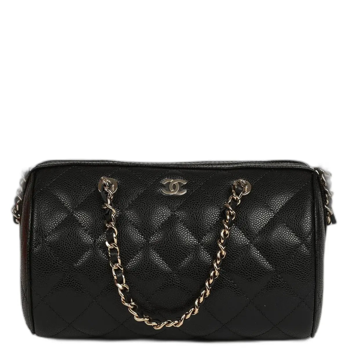 Chanel Chanel Mini Timeless Classic Barrel Bag with Chain Black Shiny Caviar Light Gold Hardware