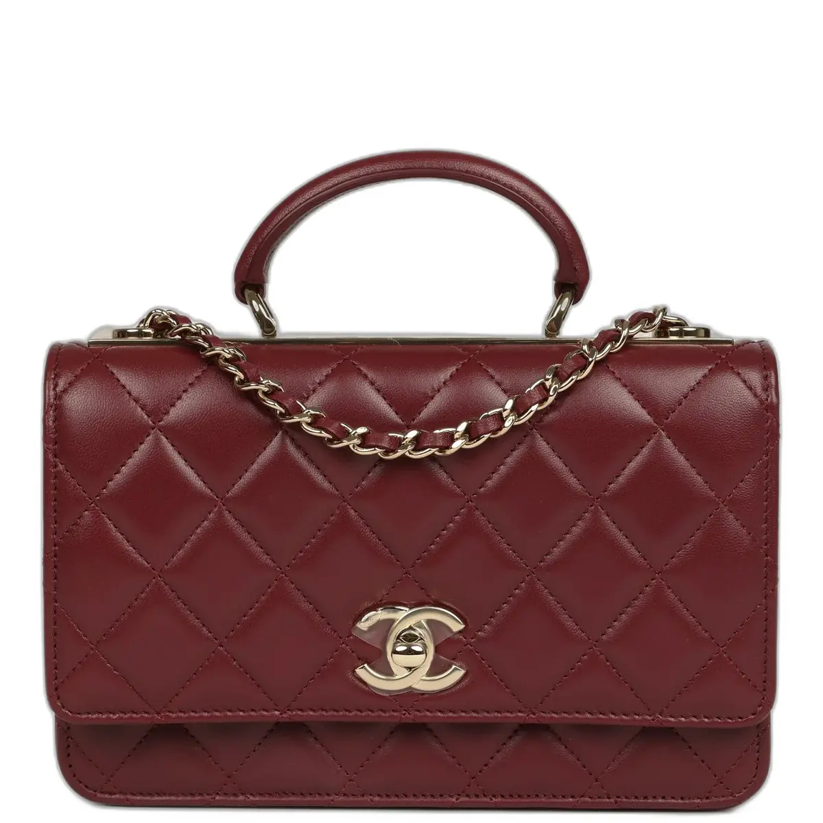 Chanel Chanel Trendy Top Handle Wallet On Chain Burgundy Lamsbkin Light Gold Hardware