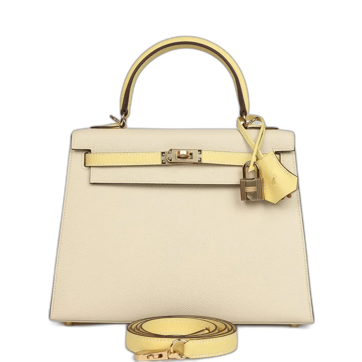 hermes Hermes Special Order (HSS) Kelly Sellier 25 Craie and Jaune Poussin Epsom Gold Hardware