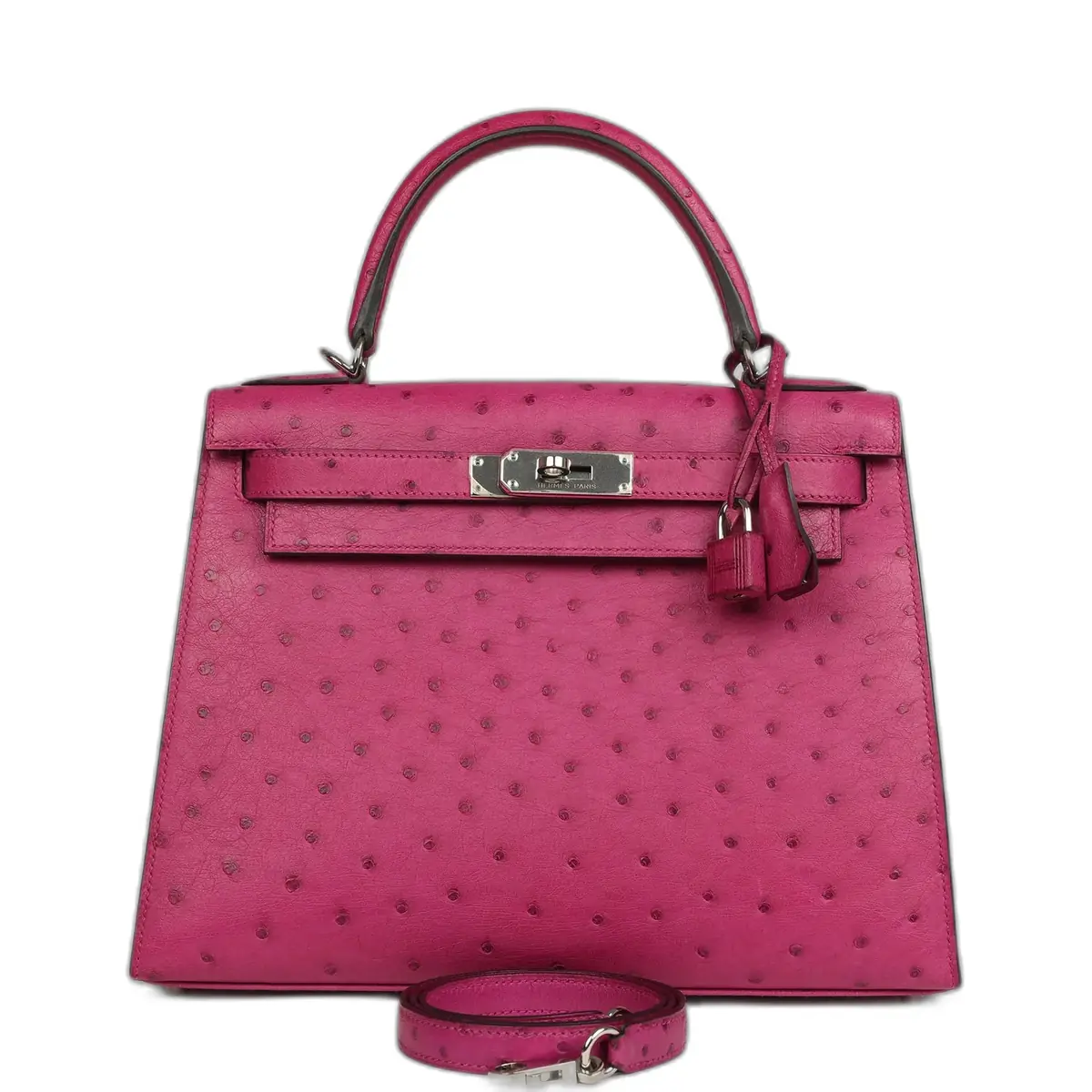 hermes Pre-owned Hermes Kelly Sellier 28 Rose Poupre Ostrich Palladium Hardware