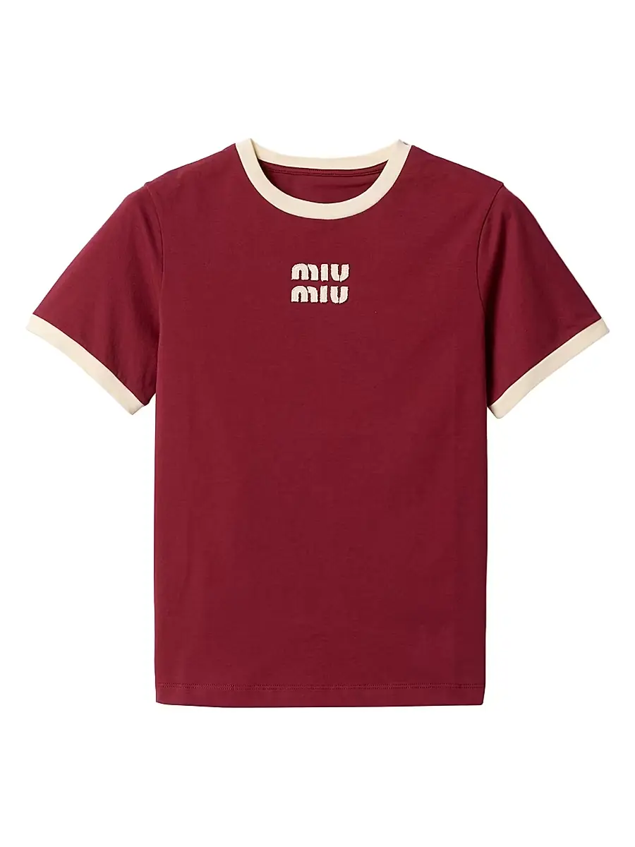 Miu Miu Women's Cotton Jersey T-Shirt - Dark Red