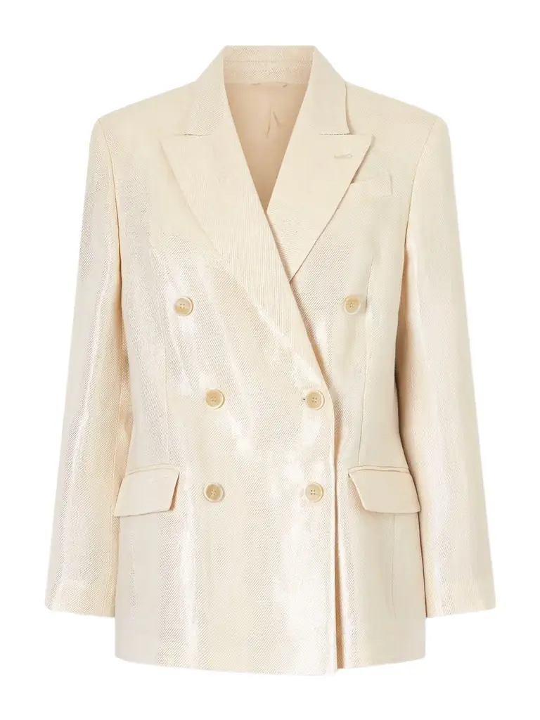 Brunello Cucinelli Double-breasted Metallic Linen-twill Blazer