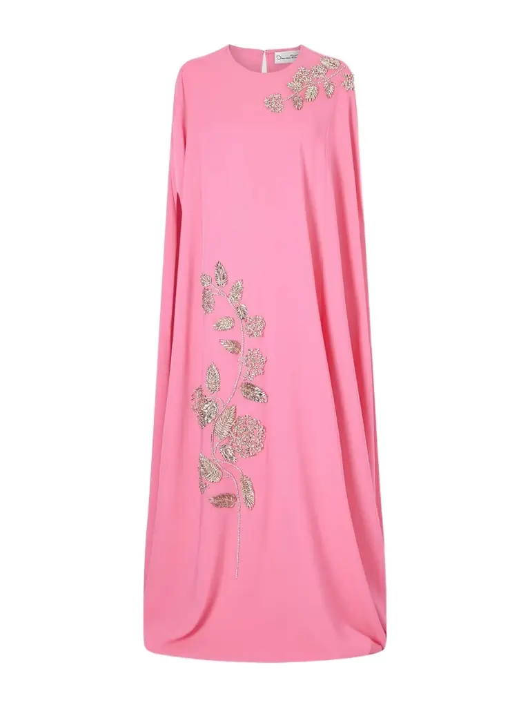 Oscar de la Renta Cape-effect Embellished Silk-blend Gown