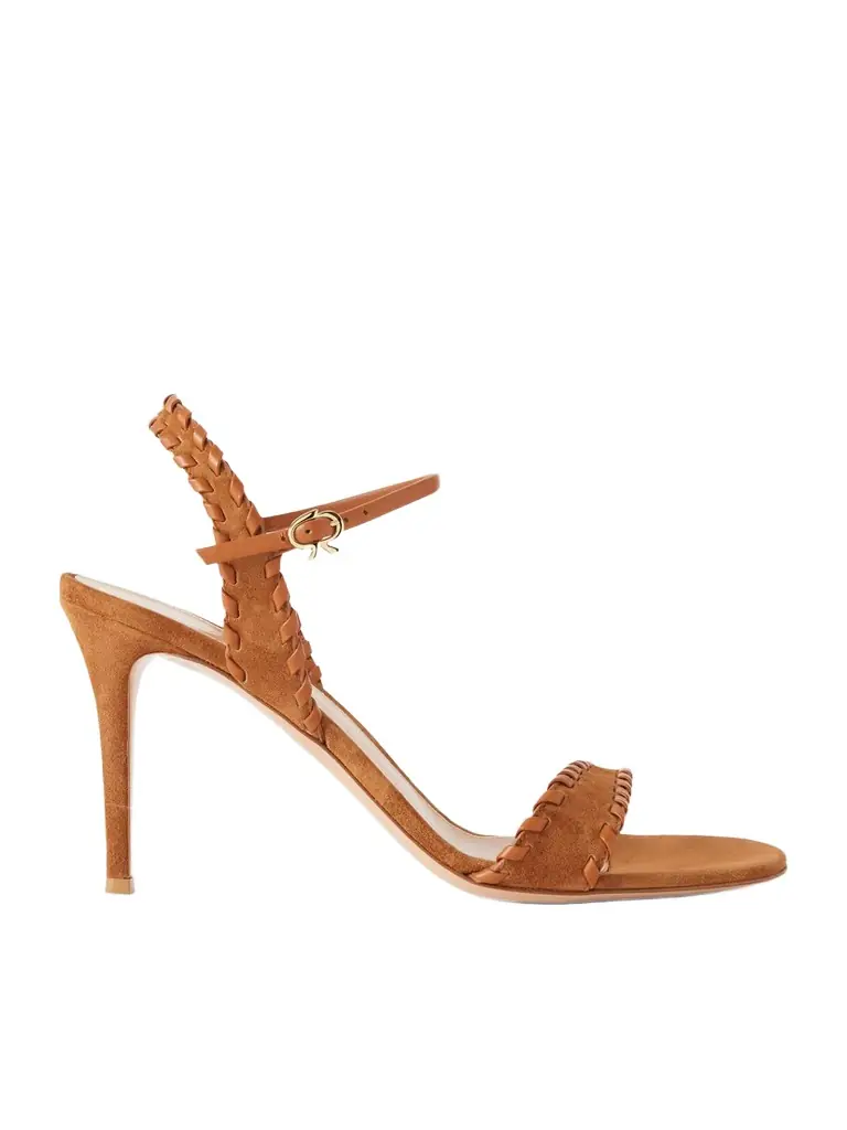 Gianvito Rossi 85 Whipstitched Leather-trimmed Suede Sandals