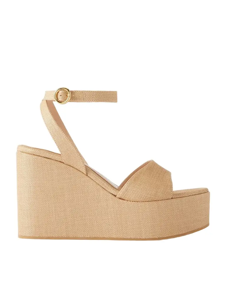 Gianvito Rossi 60 Raffia Platform Wedge Sandals