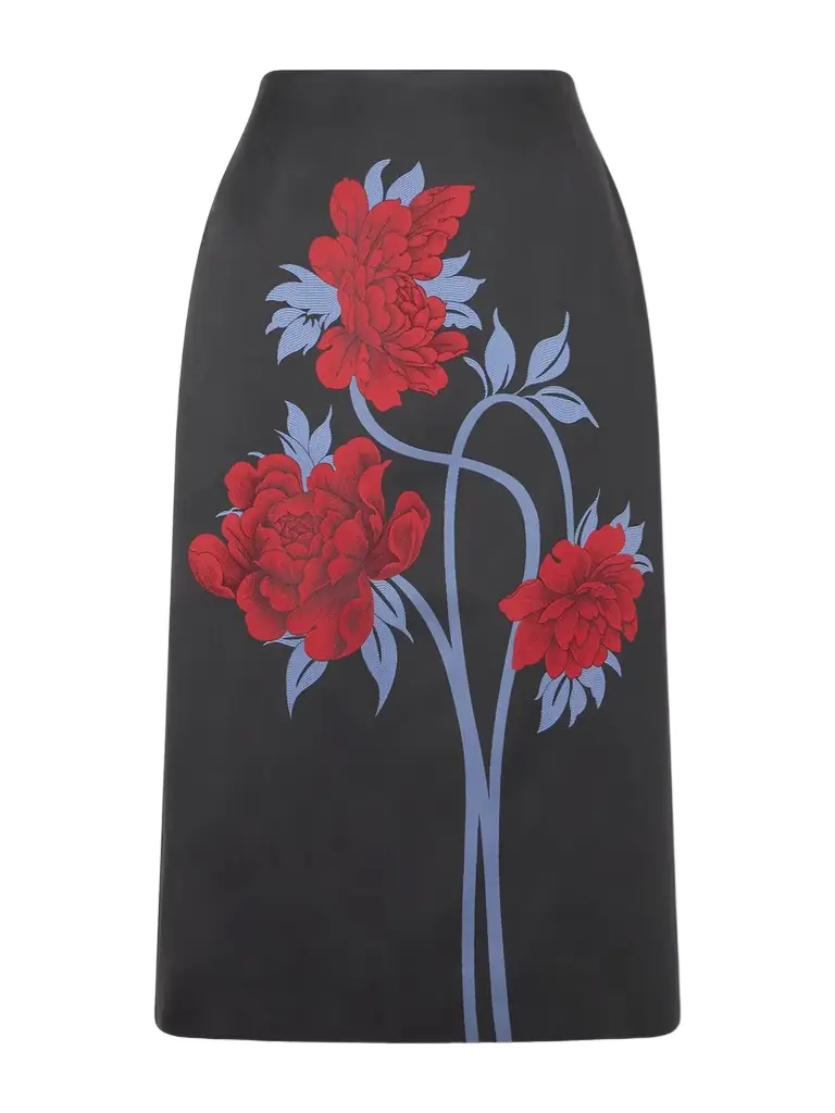 La DoubleJ Floral-print Twill Midi Skirt