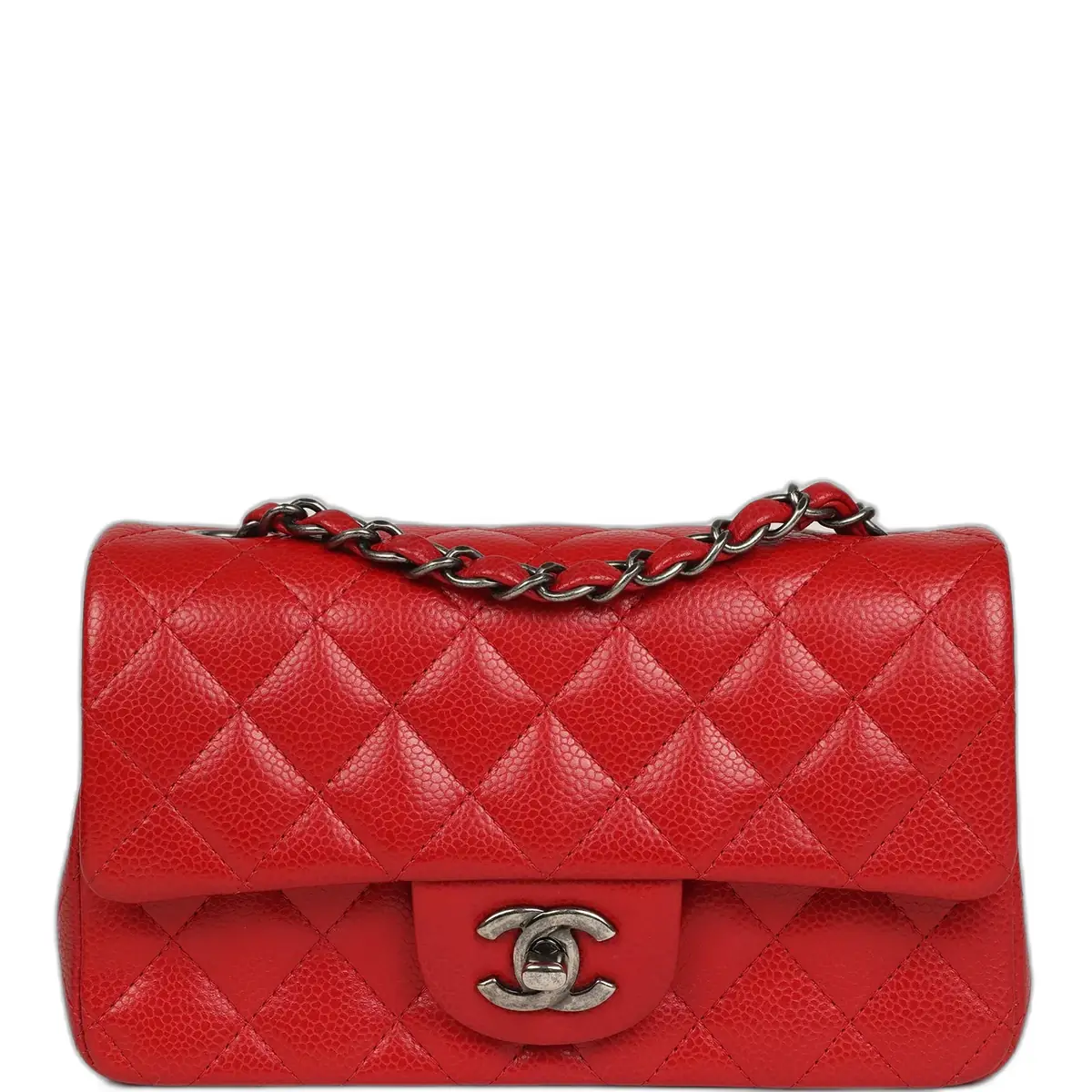 Chanel Pre-owned Chanel Mini Classic Rectangular Flap Bag Red Caviar Aged Ruthenium Hardware