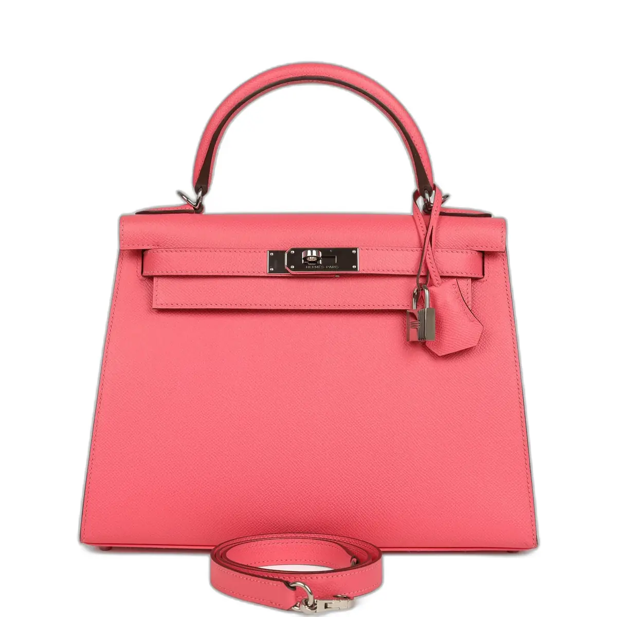 hermes Pre-owned Hermes Kelly Sellier 28 Rose Azalee Epsom Palladium Hardware