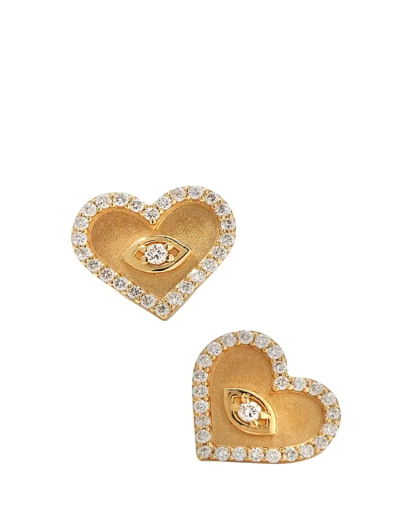 Sydney Evan Yellow Gold Small Heart Earrings with Marquise Eye