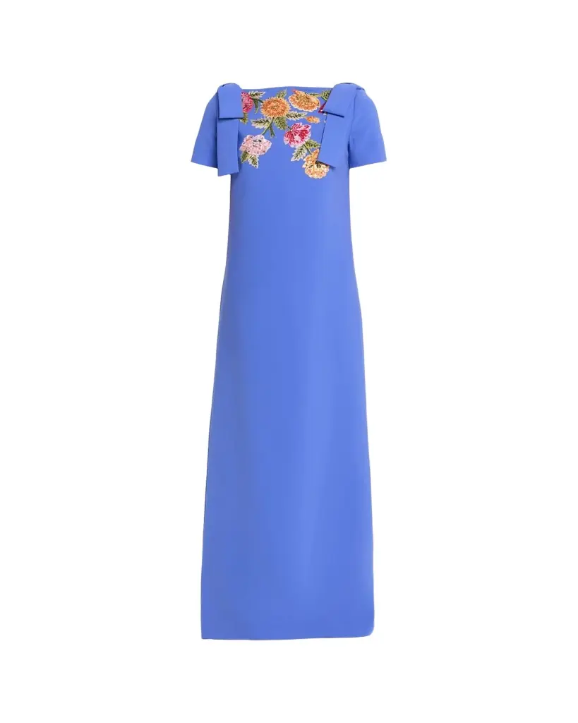 Carolina Herrera Embroidered Bow-Shoulder A-Line Gown