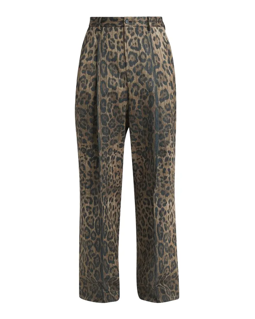 Dolce & Gabbana Men 's Cheetah Printed Wide-Leg Pleated Trousers