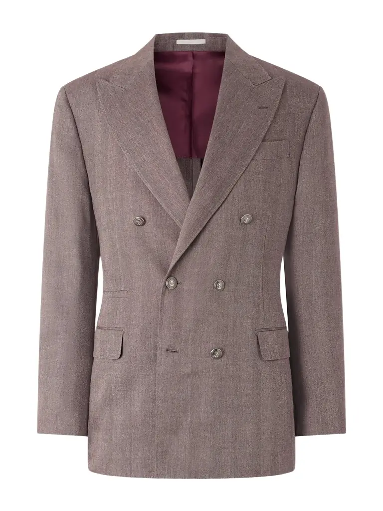 Brunello Cucinelli Double-Breasted Herringbone Linen and Virgin Wool-Blend Suit Jacket - Men