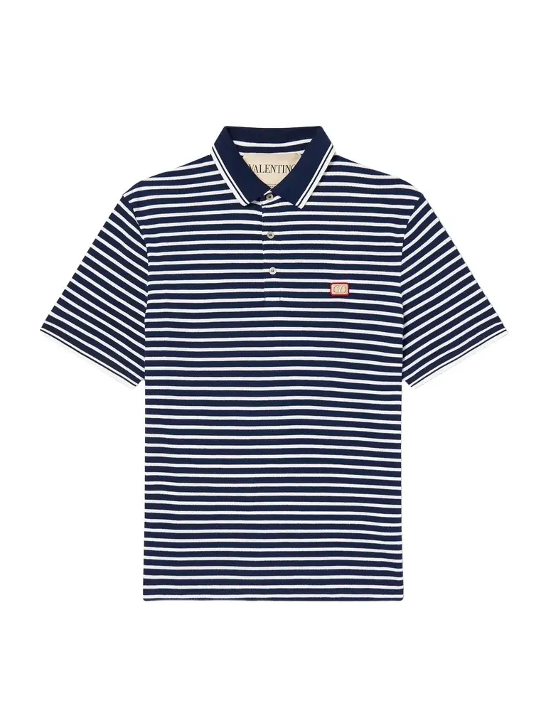 Valentino Garavani Logo-Appliquéd Striped Cotton-Piqué Polo Shirt - Men