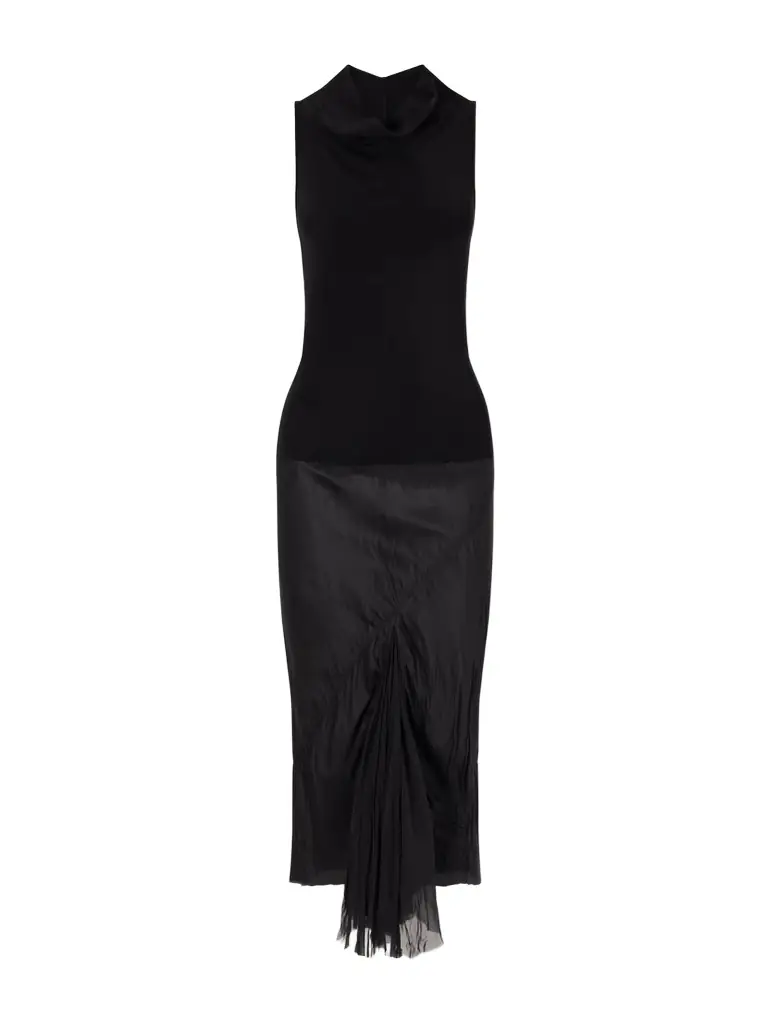 Rick Owens Sliced Stretch-jersey And Crinkled-satin Midi Dress
