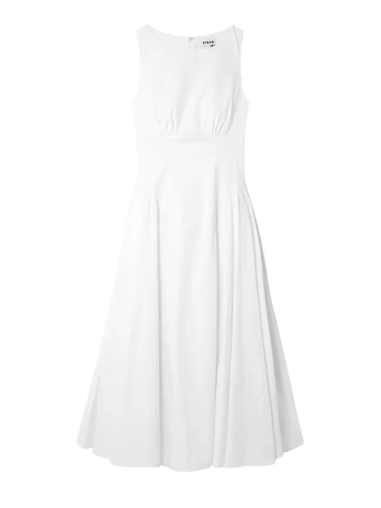 Staud Gwen Paneled Pleated Cotton-blend Poplin Midi Dress