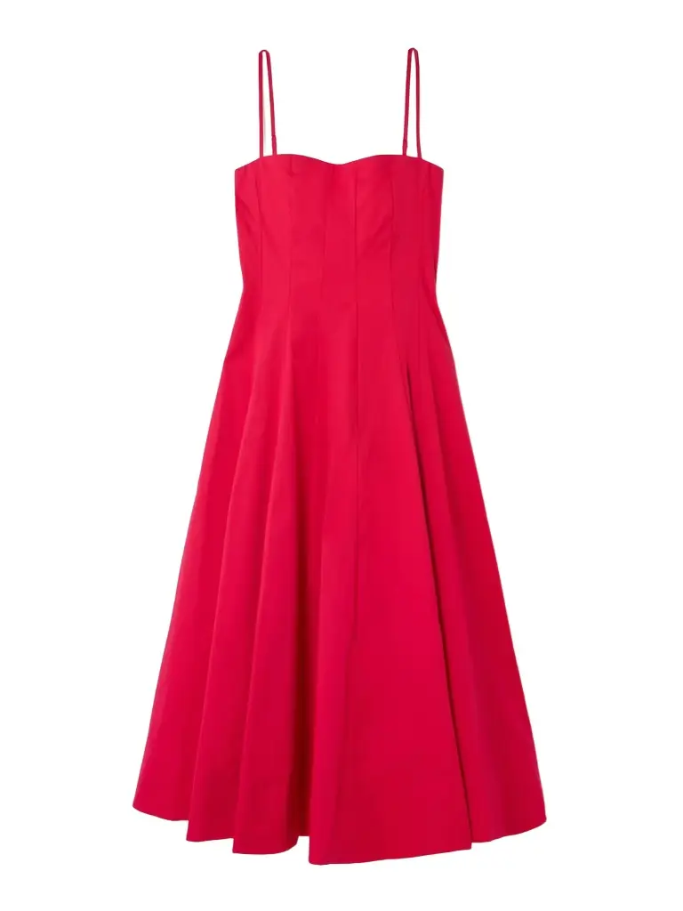 Staud Wylie Paneled Cotton-blend Poplin Midi Dress