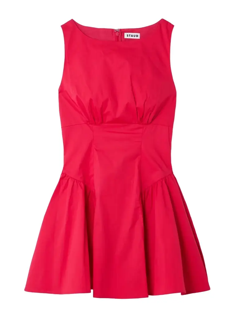 Staud Gwen Paneled Cotton-blend Poplin Mini Dress