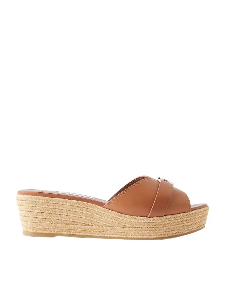 Jimmy Choo Leda Logo-embellished Leather Platform Espadrilles