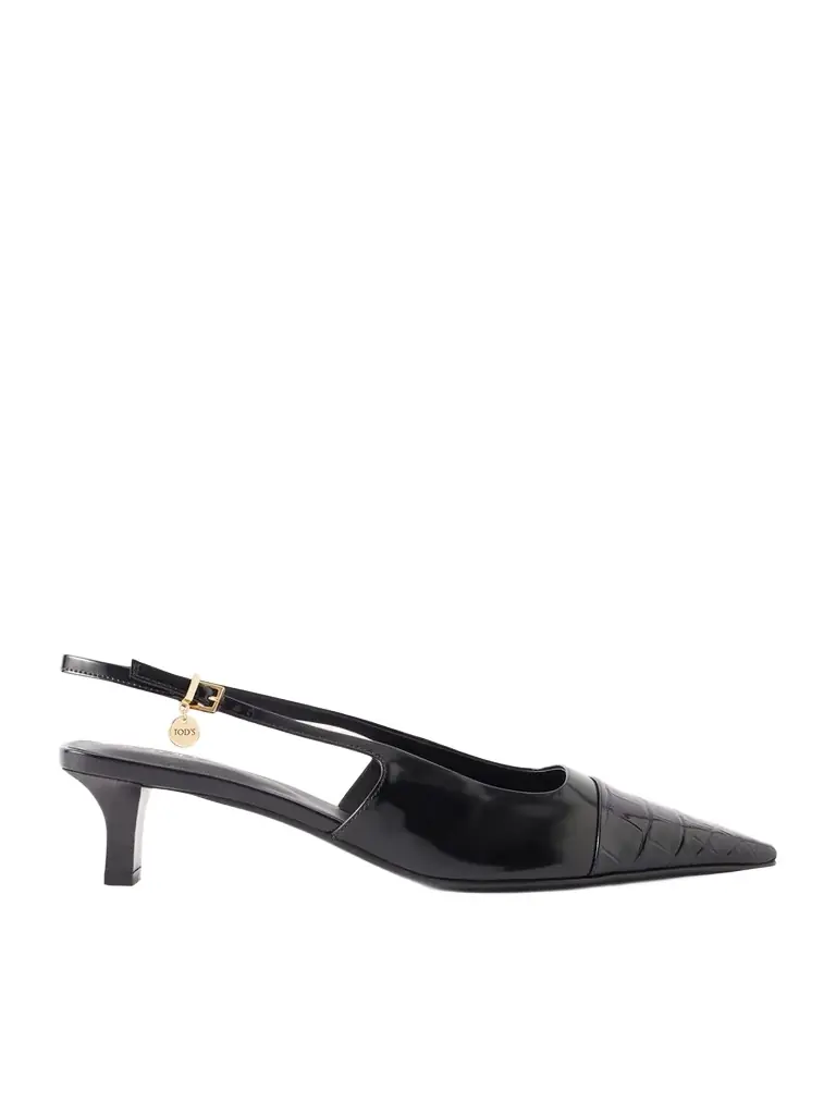 Tod's Embellished Croc-effect Leather Slingback Pumps