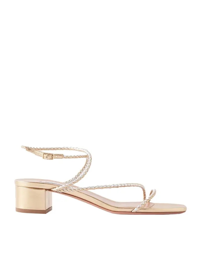 Aquazzura Luca 35 Braided Metallic Leather Sandals