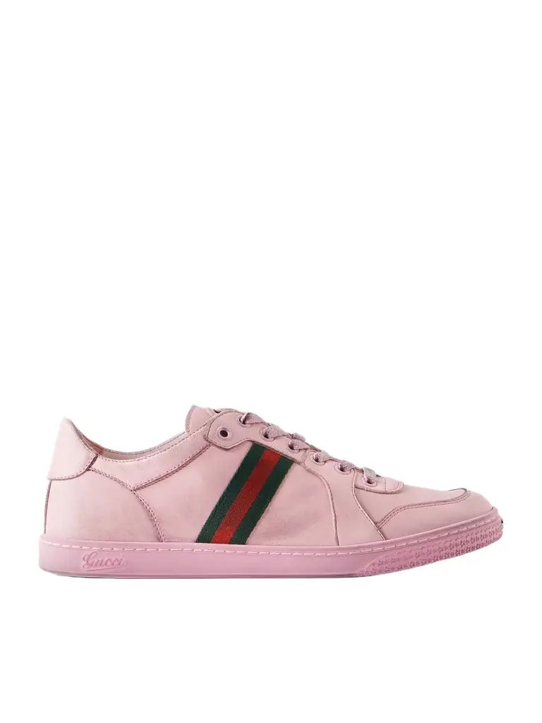 Gucci Stretch Distressed Webbing-trimmed Leather Sneakers