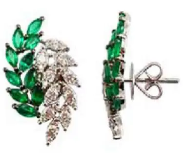 Wish Fine Jewelry 1.84cts Diamond Emerald 18K Gold Leaf Climber Earrings