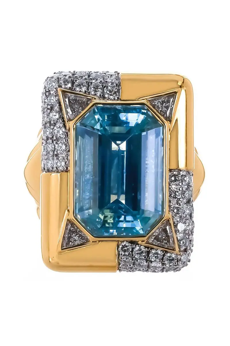 EDINA KISS Aquamarine Diamond Octagon Ring