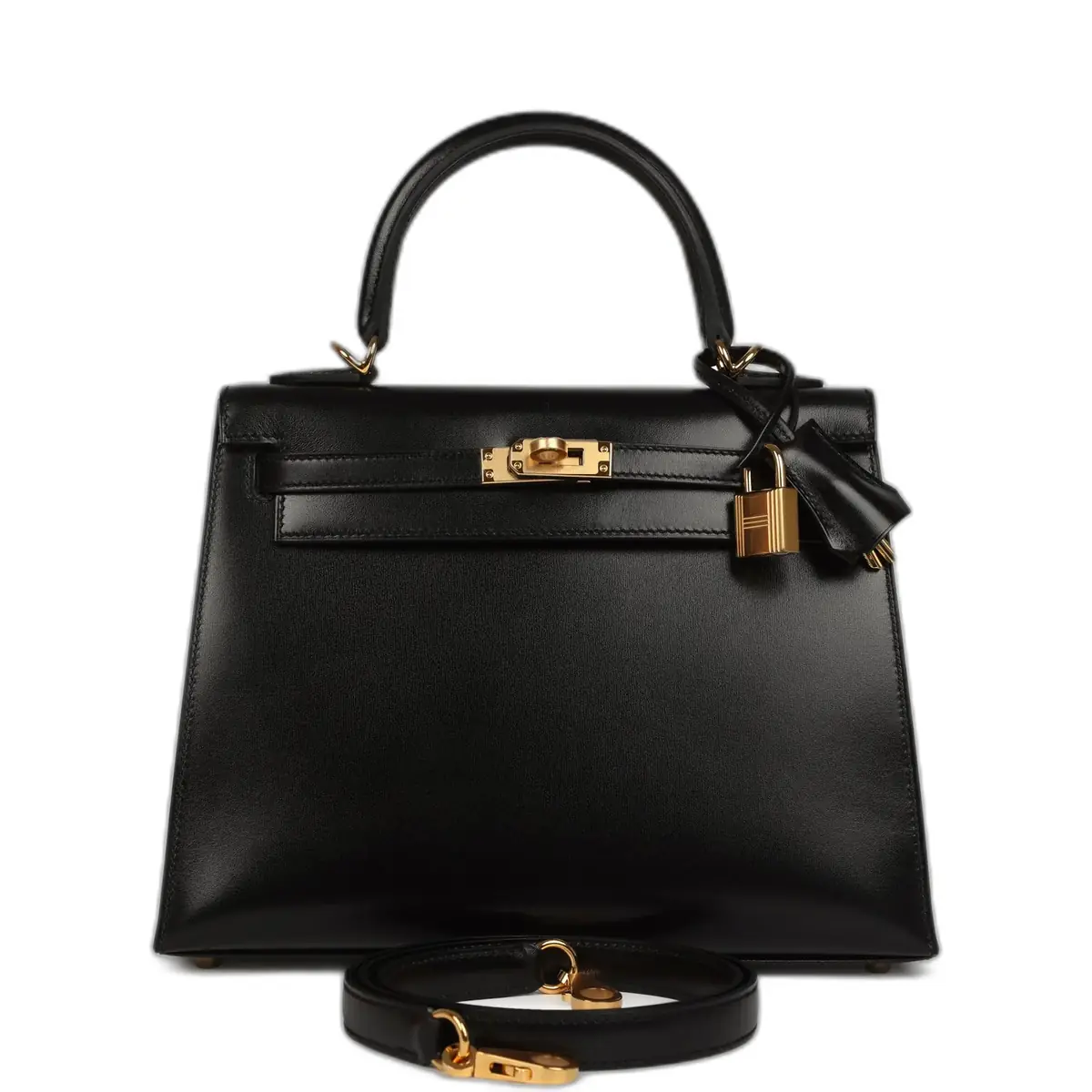 hermes Hermes Kelly Sellier 25 Black Box Gold Hardware