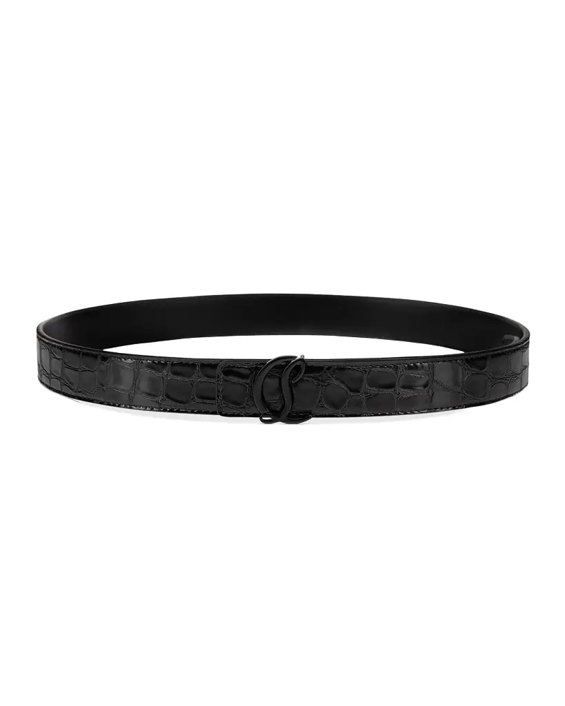 Christian Louboutin CL Logo Belt 25MM in Alligator Embossed Leather
