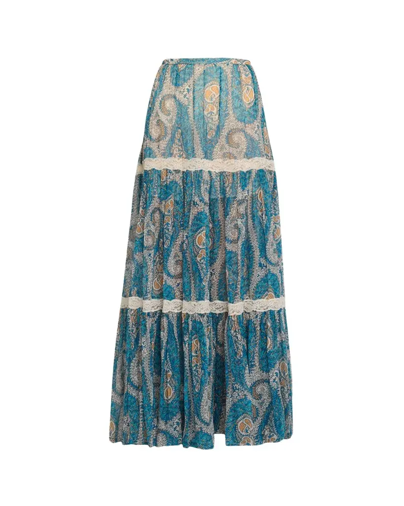 Etro Lace-Trimmed Paisley Maxi Skirt