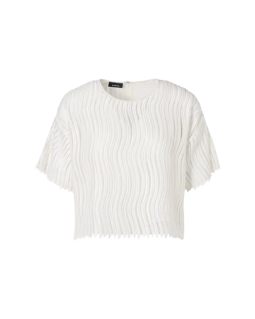 Akris Techno Wave Guipure Short-Sleeve Blouse
